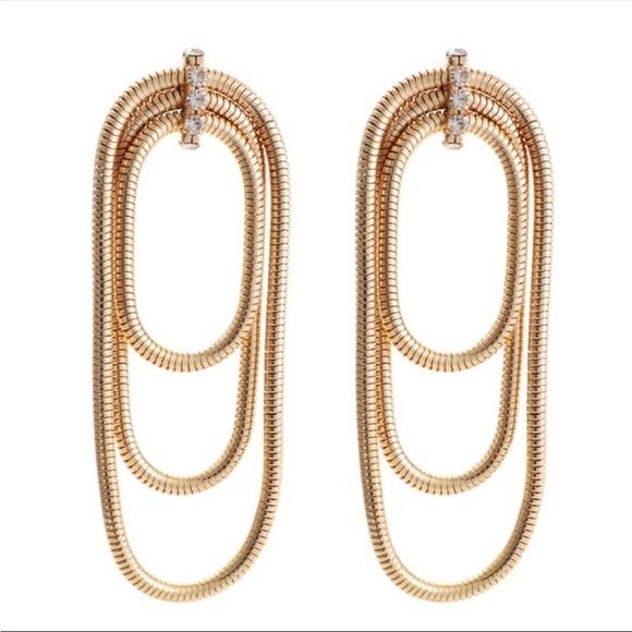 Gold Plated & White CZ Cubic zirconia Snake-Chain Drop Earrings New - Picture 1 of 6